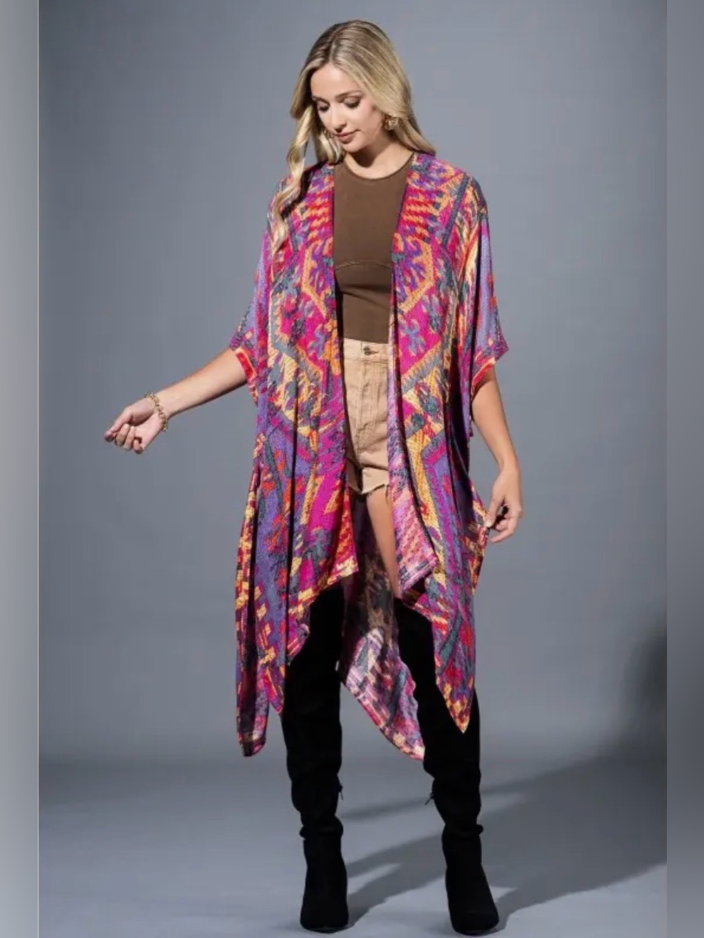 Valencia Boho Kimono Duster | Pink Purple | Flowy| Jewel Tones | OS - Picture 4 of 7